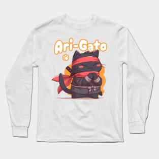 Ari-Gato kawaii black ninja thank you cat Long Sleeve T-Shirt